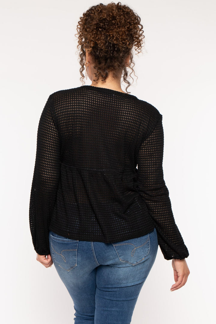 CULTURE CODE Tops Plus Size  Diana Waffle Knit  Top - Black