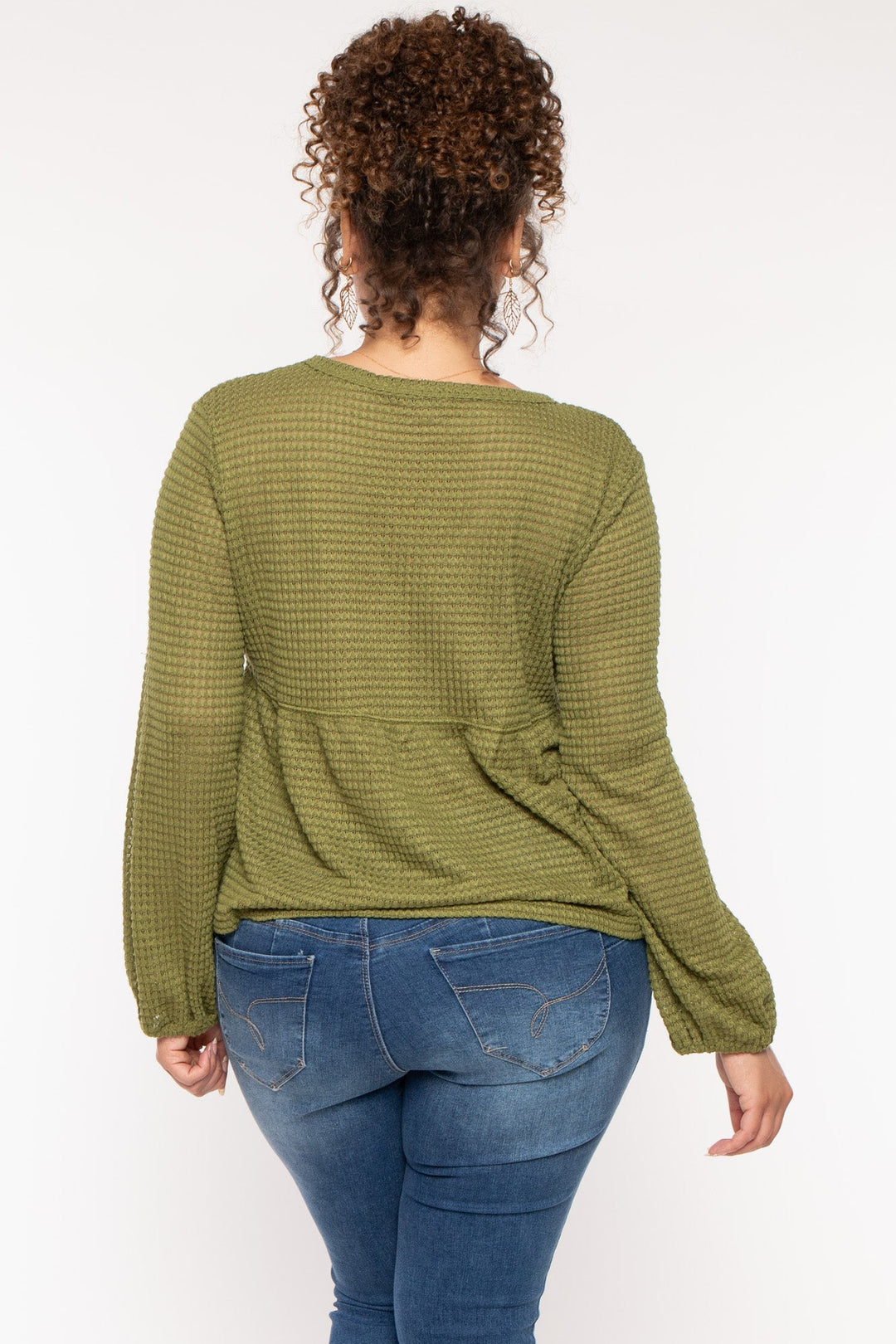 CULTURE CODE Tops Plus Size  Diana Waffle Knit  Top - Olive