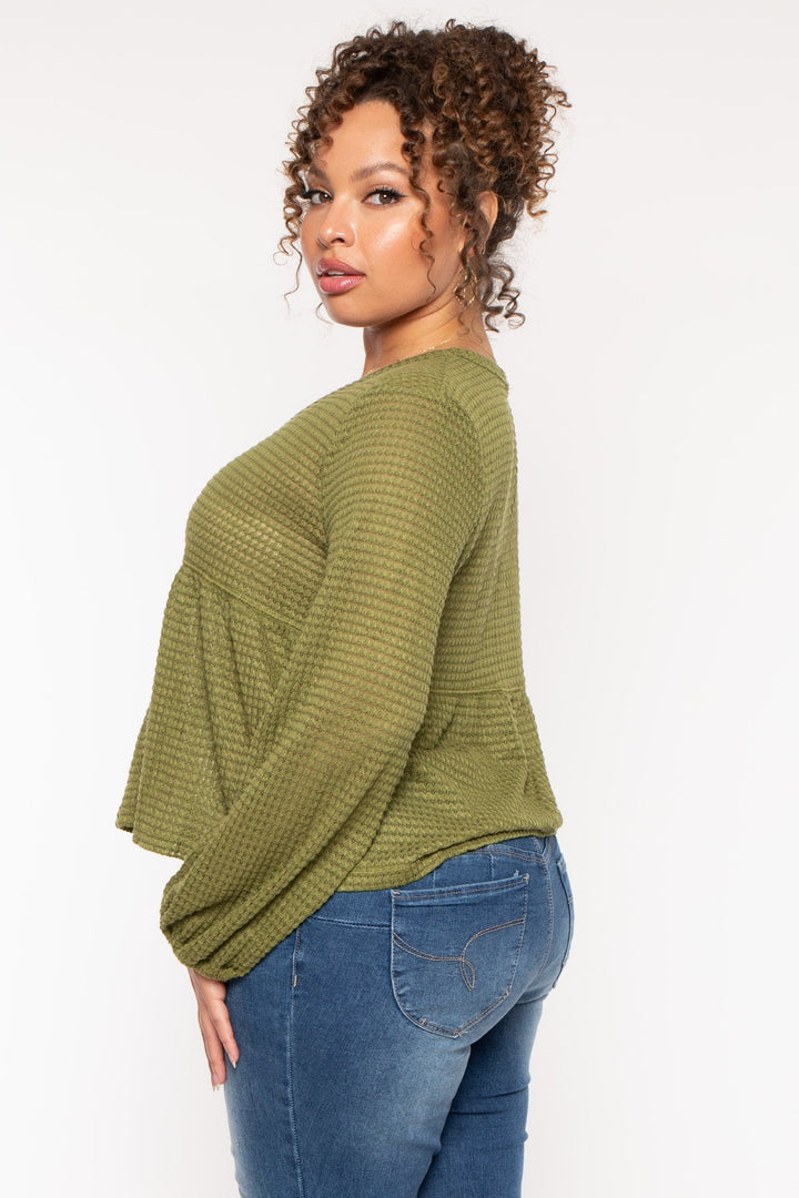 CULTURE CODE Tops Plus Size  Diana Waffle Knit  Top - Olive