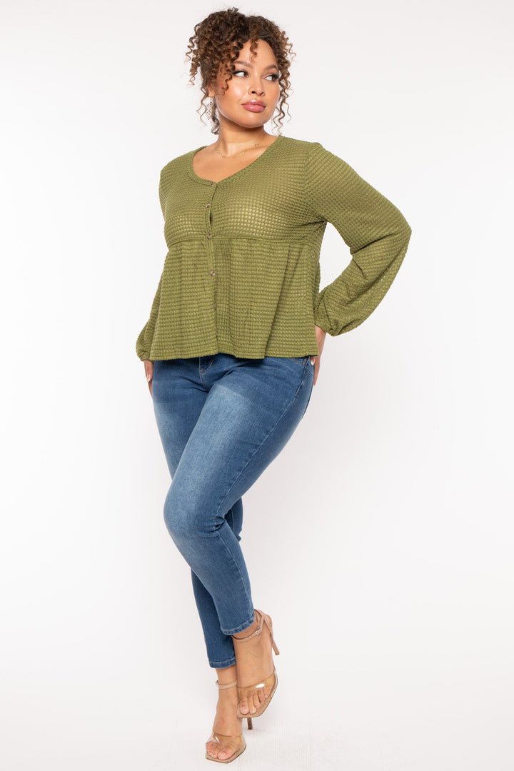 CULTURE CODE Tops Plus Size  Diana Waffle Knit  Top - Olive