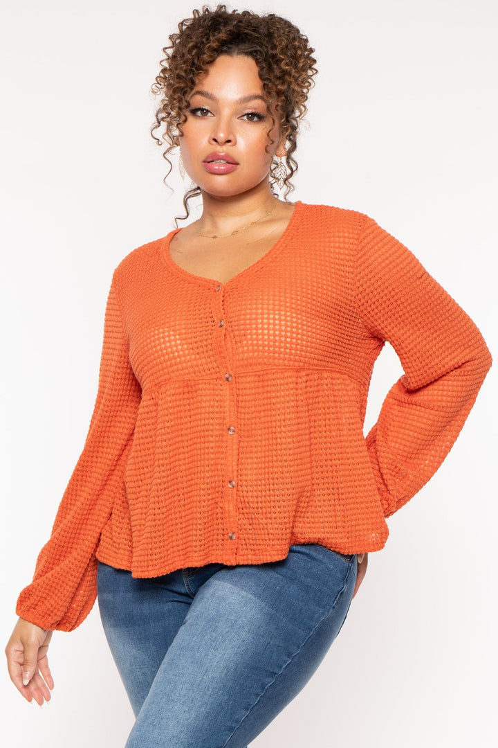 CULTURE CODE Tops Plus Size  Diana Waffle Knit  Top - Rust