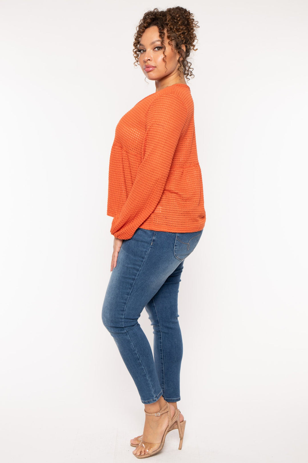 CULTURE CODE Tops Plus Size  Diana Waffle Knit  Top - Rust