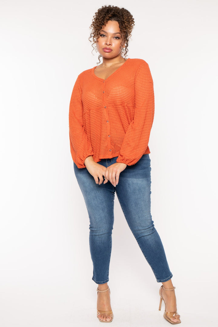 CULTURE CODE Tops Plus Size  Diana Waffle Knit  Top - Rust