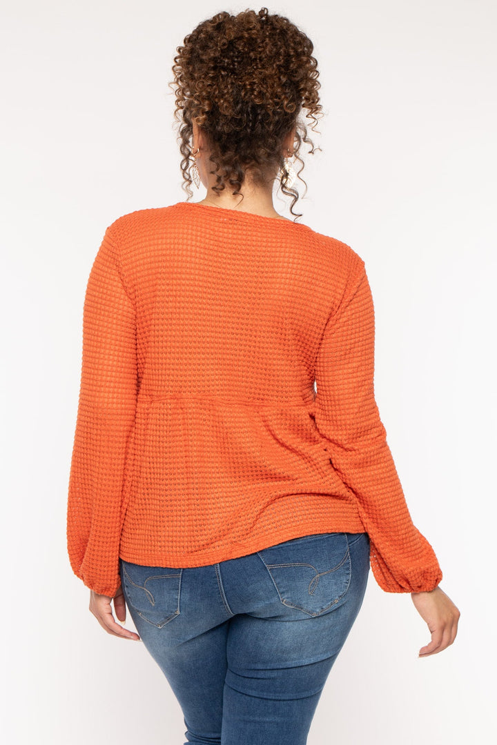 CULTURE CODE Tops Plus Size  Diana Waffle Knit  Top - Rust