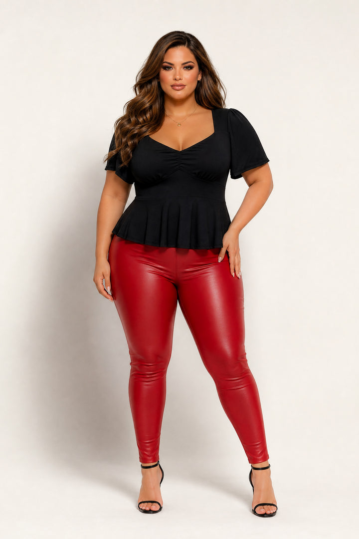 Curvy Sense Inc. Tops Plus Size Elara Ruched Peplum Top – Black