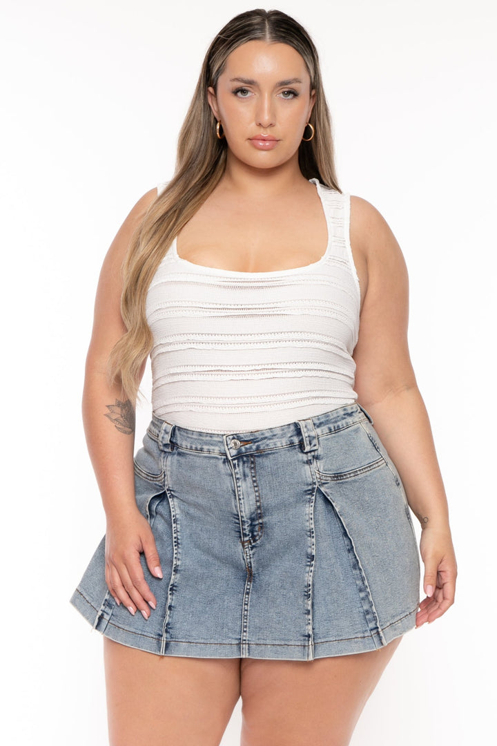 Curvy Sense Tops Plus Size Emma Ruffle Tank   Top - White