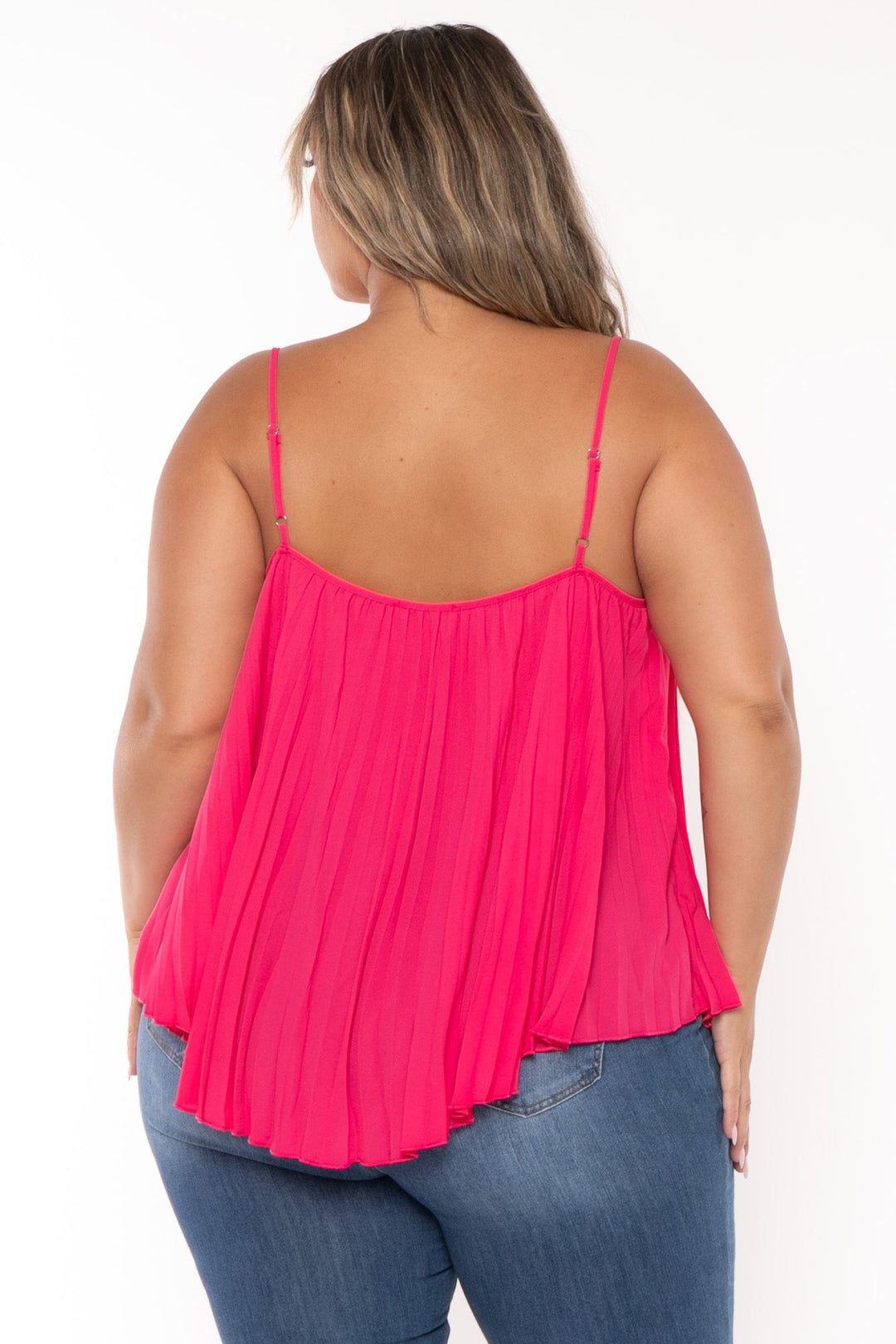 GiGio Tops Plus Size  Eryka  Pleated Tank  Top- Hot Pink