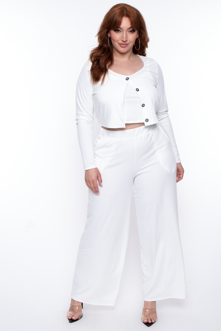 Curvy Sense Tops Plus Size Essential Ribbed Button Front Top - Ivory