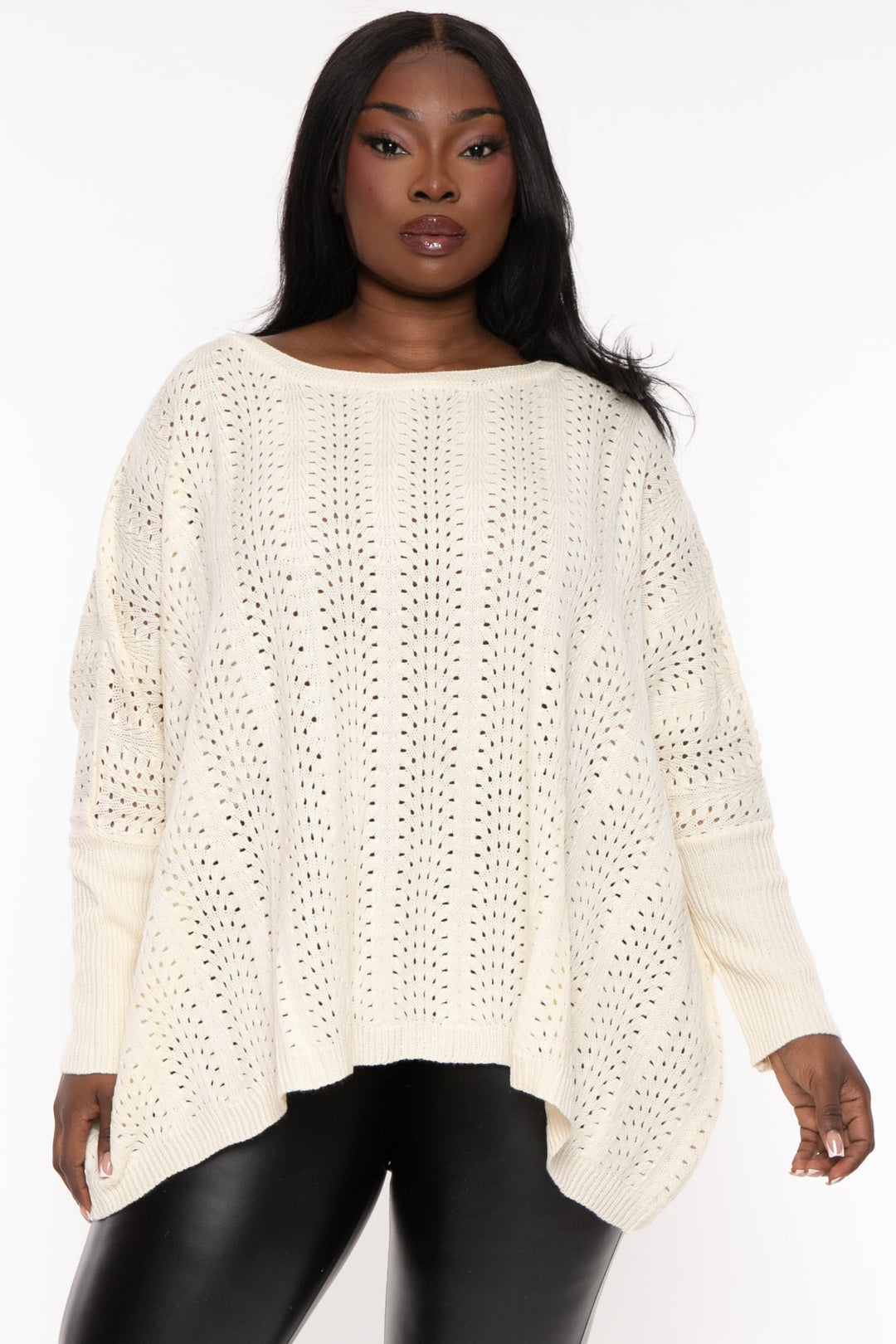 143 Tops 1X / Ivory Plus Size Essi  Oversize  Top - Ivory