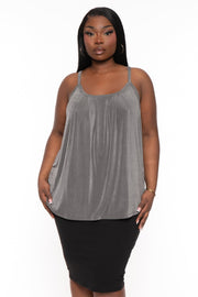CULTURE CODE Tops 1X / Charcoal Plus Size  Front Pleated  Cami Top- Charcoal