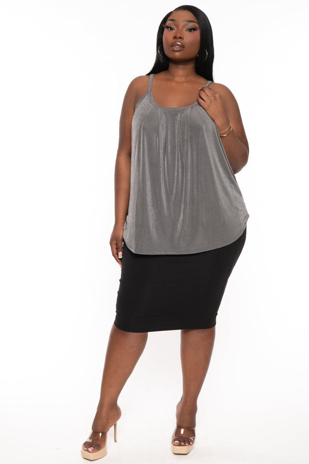 CULTURE CODE Tops Plus Size  Front Pleated  Cami Top- Charcoal