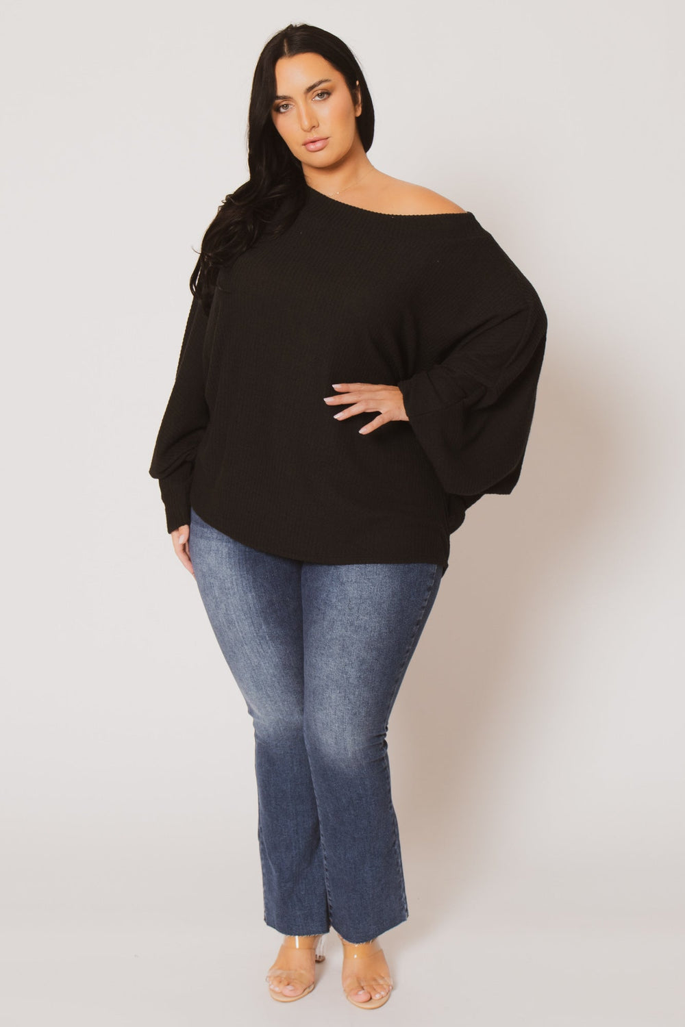 D ROCK Tops Plus Size Harper Off Shoulder Sweater - Black