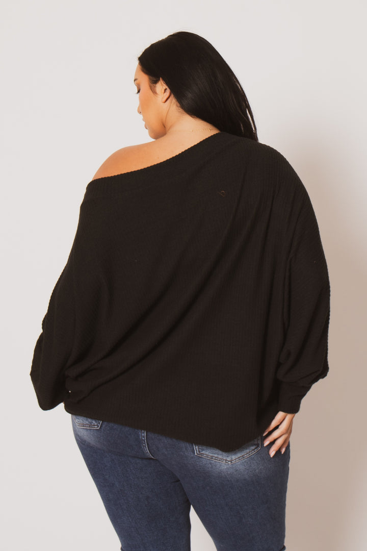D ROCK Tops Plus Size Harper Off Shoulder Sweater - Black