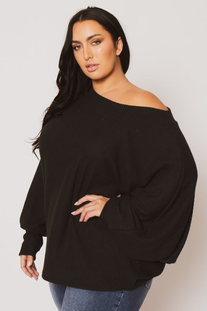 D ROCK Tops Plus Size Harper Off Shoulder Sweater - Black