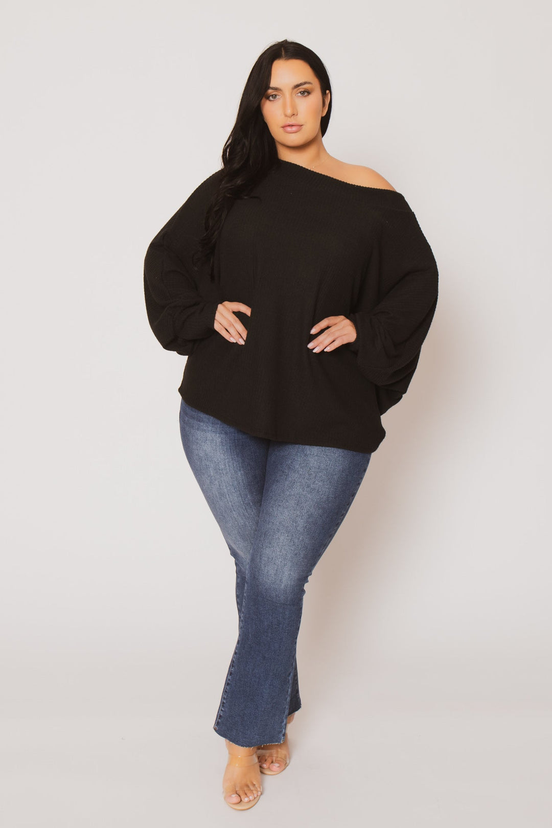 D ROCK Tops Plus Size Harper Off Shoulder Sweater - Black