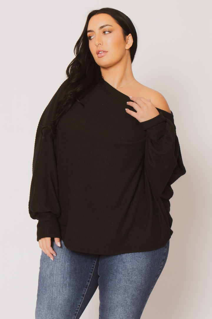 D ROCK Tops Plus Size Harper Off Shoulder Sweater - Black