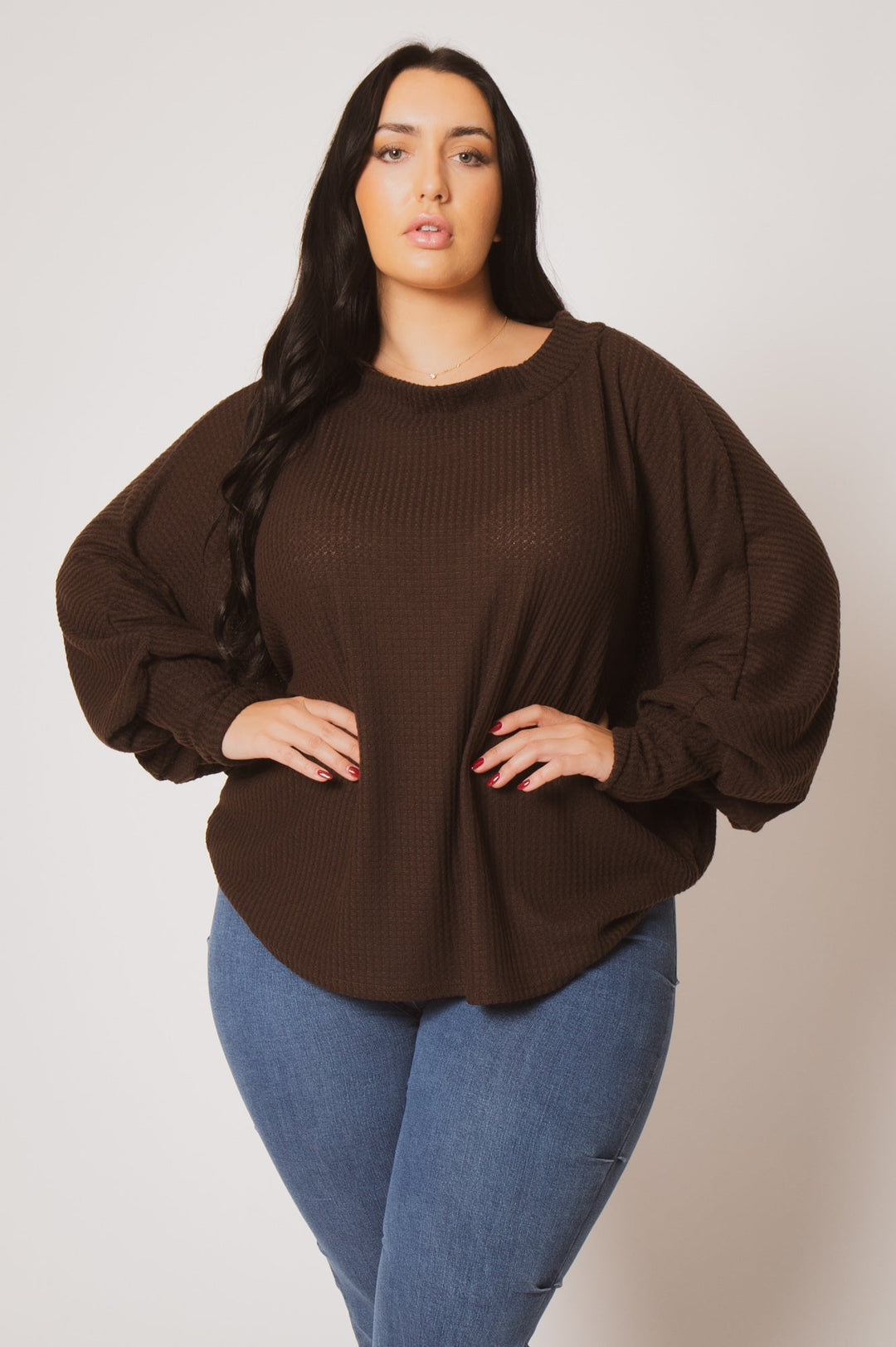 D ROCK Tops Plus Size Harper Off Shoulder Sweater - Brown