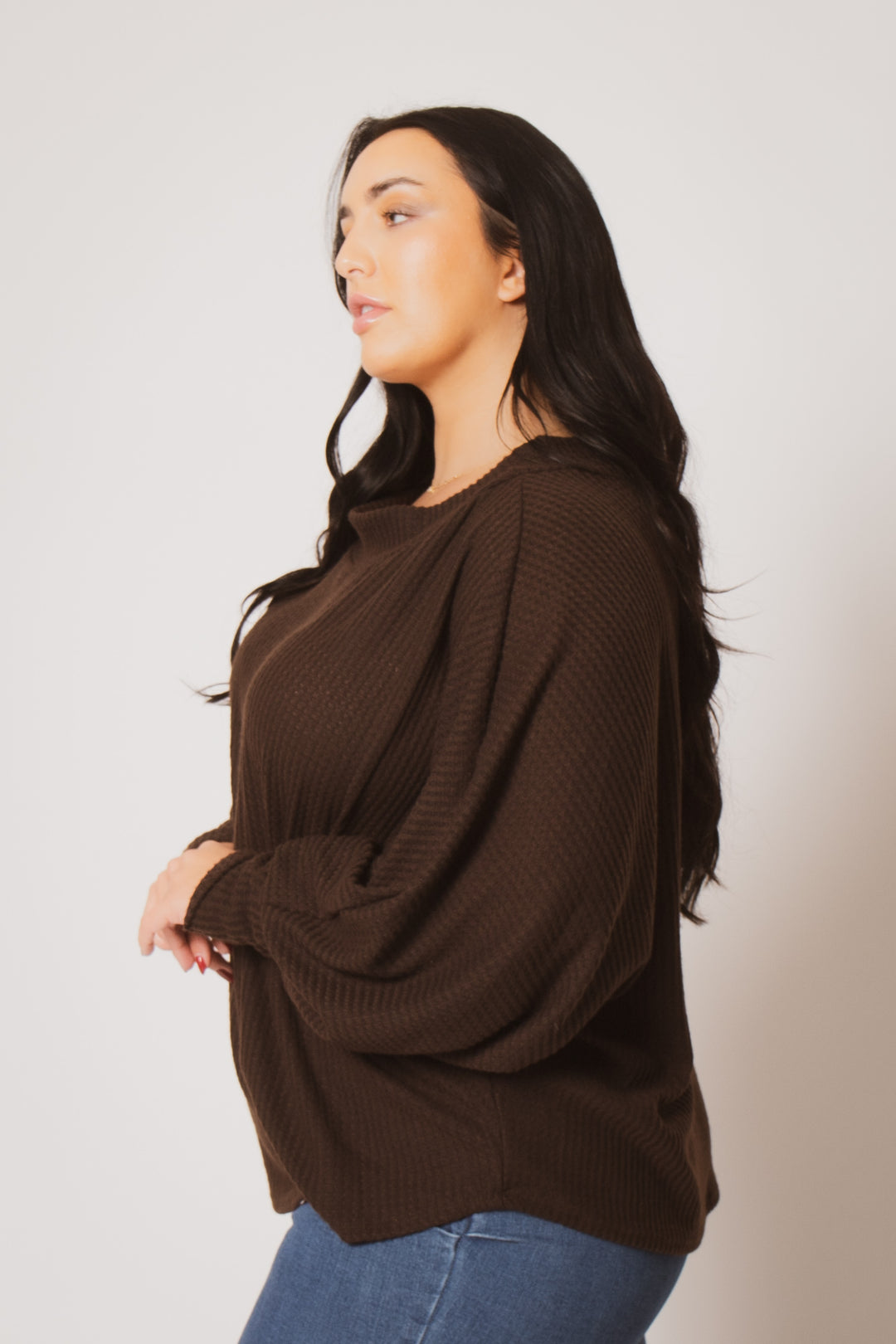 D ROCK Tops Plus Size Harper Off Shoulder Sweater - Brown