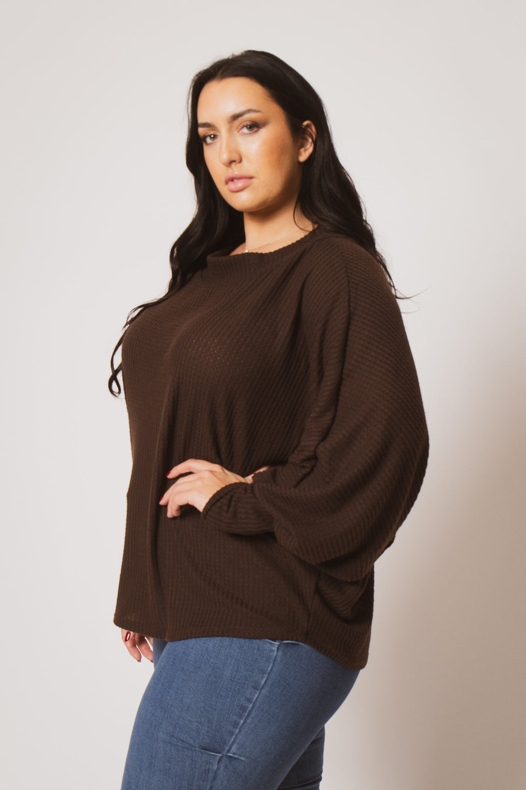 D ROCK Tops Plus Size Harper Off Shoulder Sweater - Brown