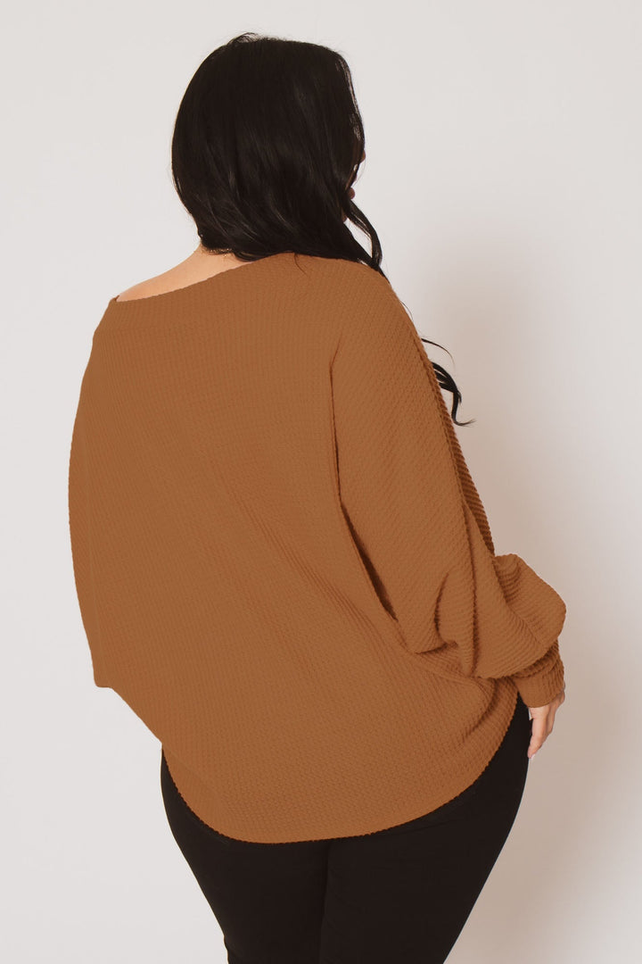 D ROCK Tops Plus Size Harper Off Shoulder Sweater - Camel