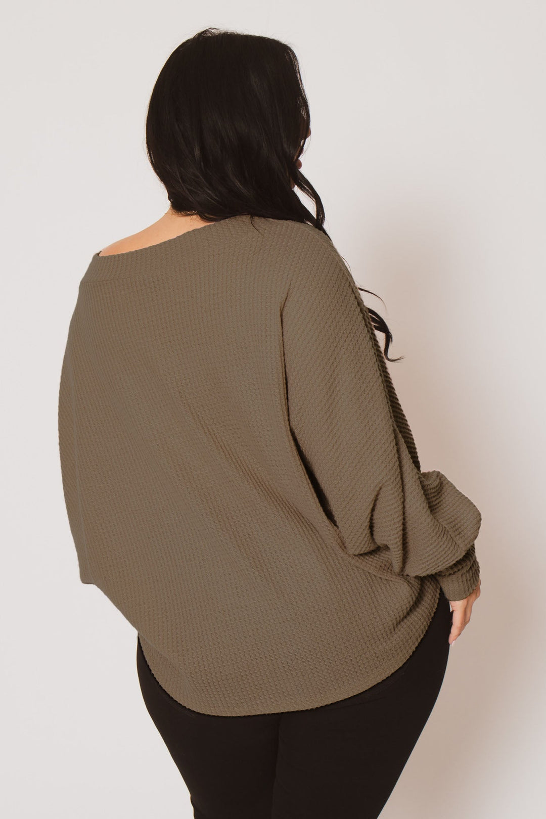 D ROCK Tops Plus Size Harper Off Shoulder Sweater - Mocha