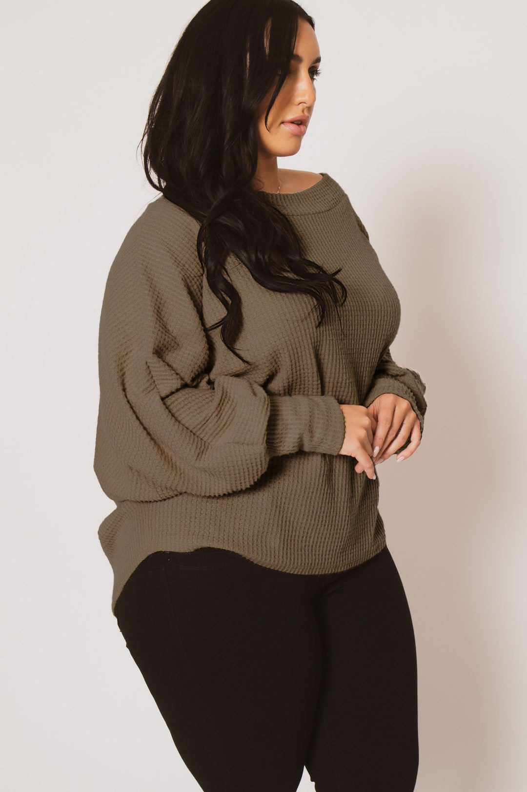 D ROCK Tops Plus Size Harper Off Shoulder Sweater - Mocha