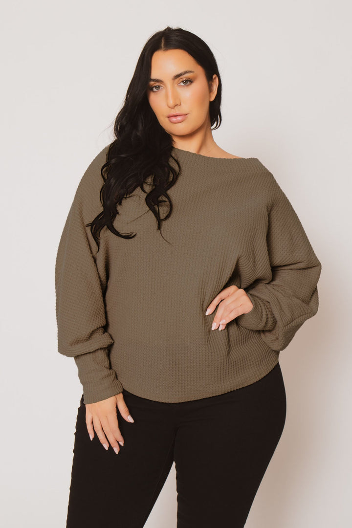 D ROCK Tops Plus Size Harper Off Shoulder Sweater - Mocha