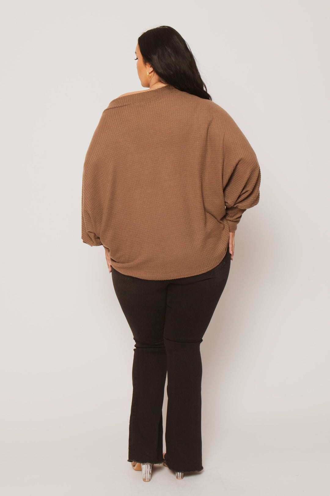 D ROCK Tops Plus Size Harper Off Shoulder Sweater - Mocha