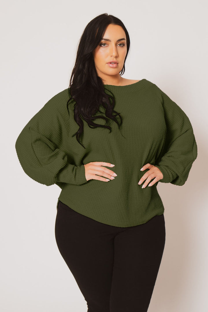 D ROCK Tops Plus Size Harper Off Shoulder Sweater - Olive