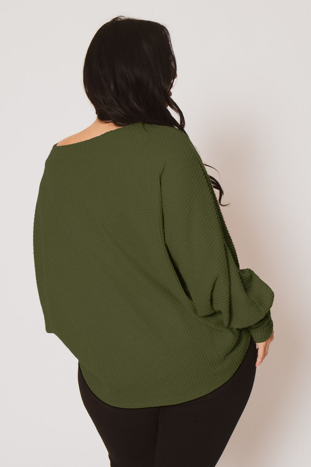 D ROCK Tops Plus Size Harper Off Shoulder Sweater - Olive