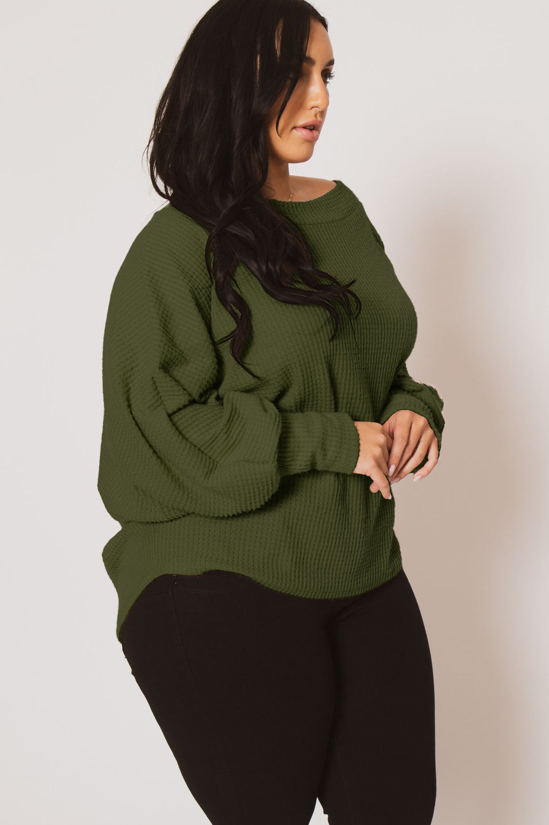 D ROCK Tops Plus Size Harper Off Shoulder Sweater - Olive