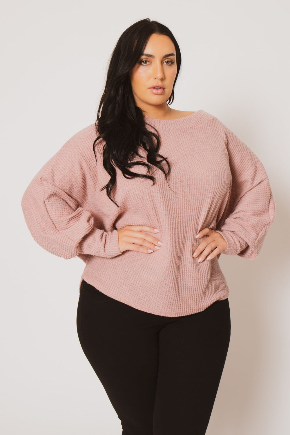 D ROCK Tops Plus Size Harper Off Shoulder Sweater - Pink