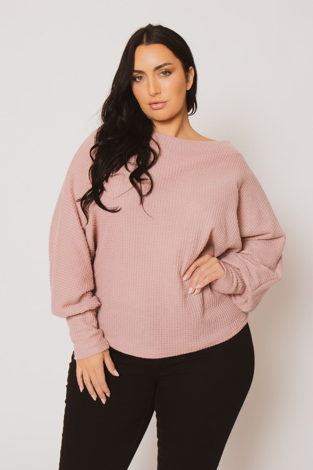 Women's Plus Size Harper Off Shoulder Sweater Pink Curvy Sense