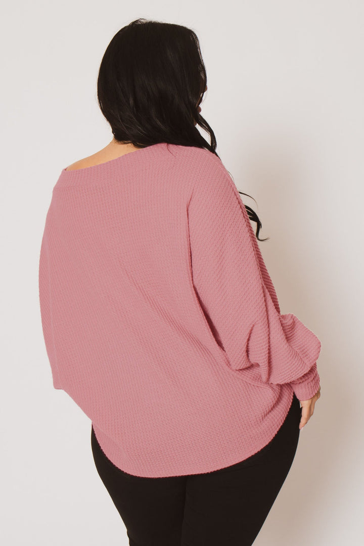 D ROCK Tops Plus Size Harper Off Shoulder Sweater - Pink