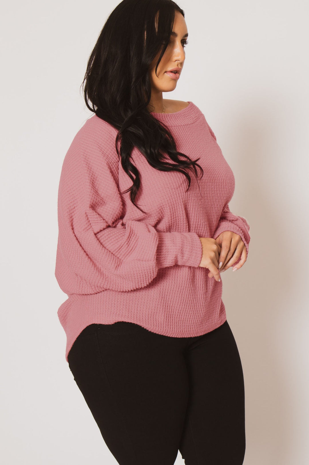pink sweater dress plus size PLUS SIZE FRENCH TERRY SWEATER DRESS IN PINK Winslow Collection