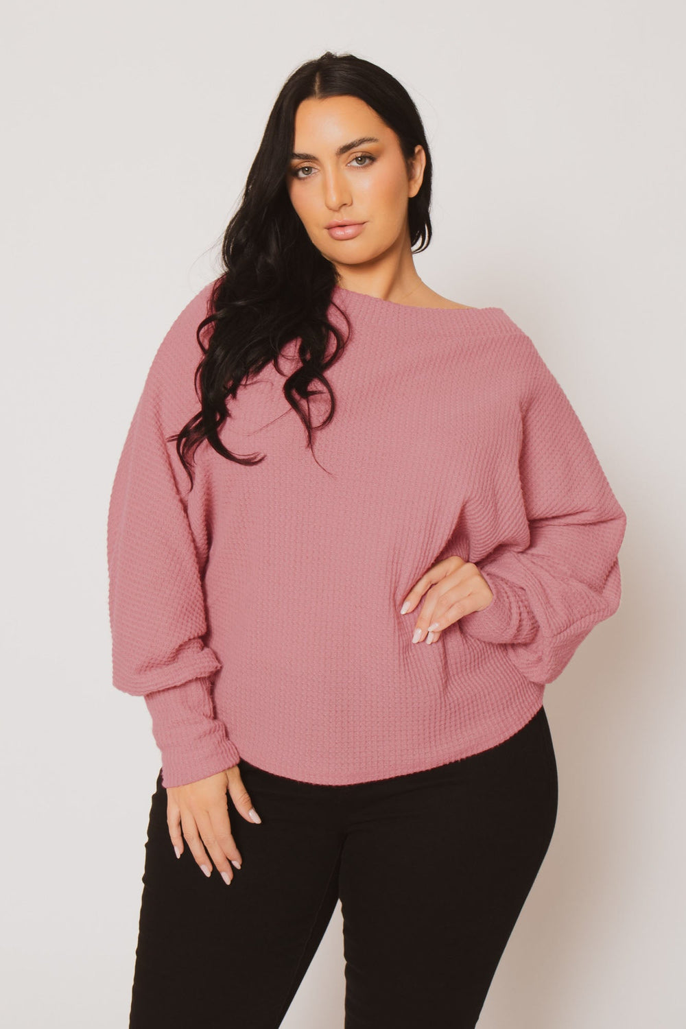 D ROCK Tops Plus Size Harper Off Shoulder Sweater - Pink