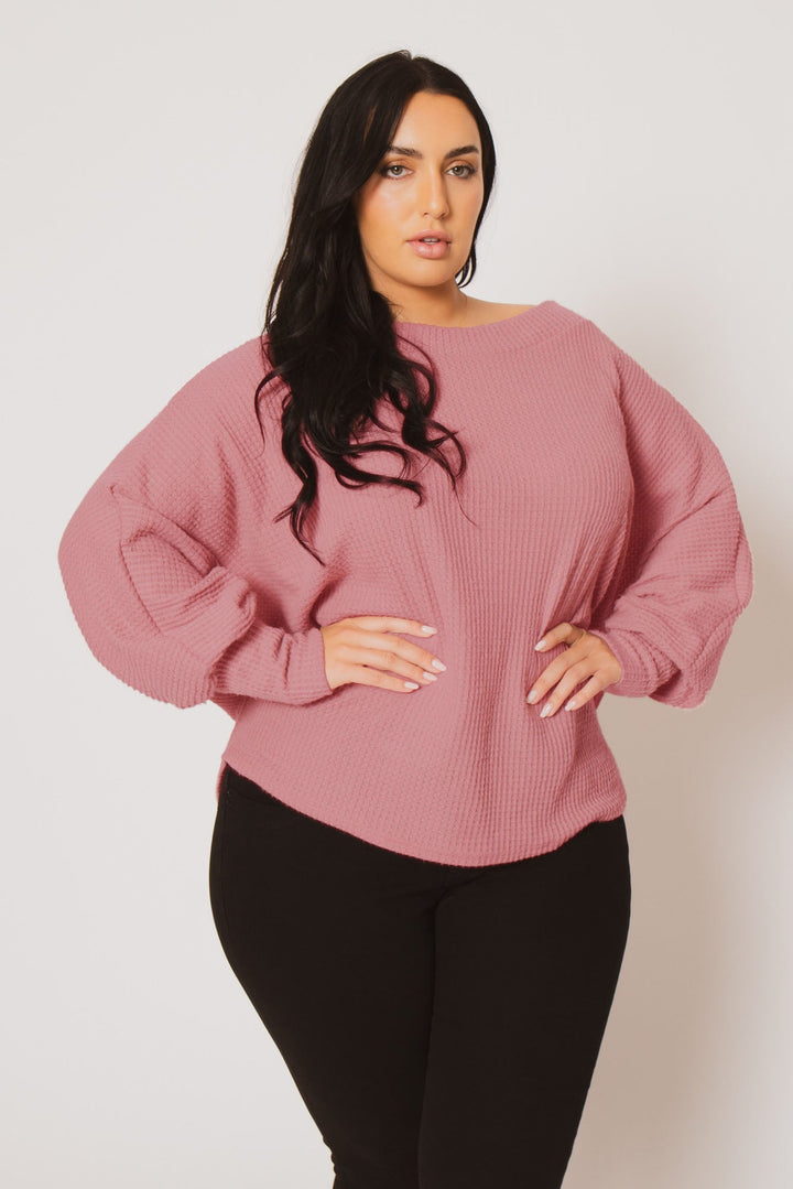 D ROCK Tops Plus Size Harper Off Shoulder Sweater - Pink