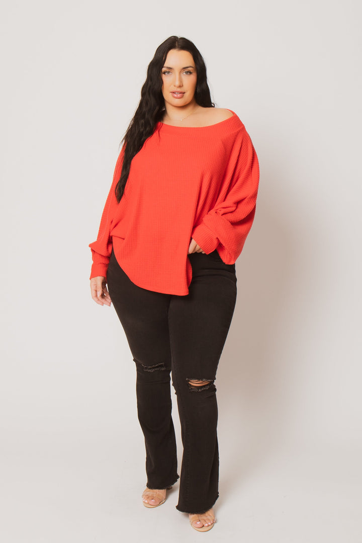 D ROCK Tops Plus Size Harper Off Shoulder Sweater - Red