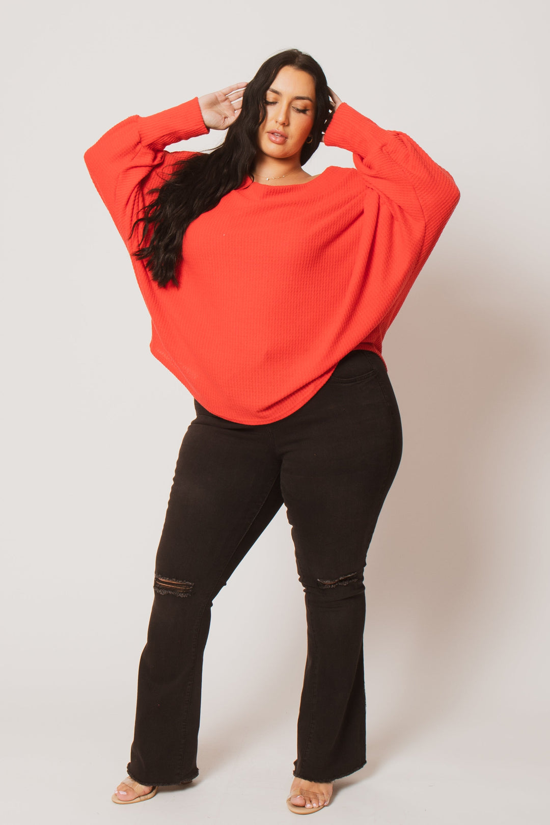 D ROCK Tops Plus Size Harper Off Shoulder Sweater - Red