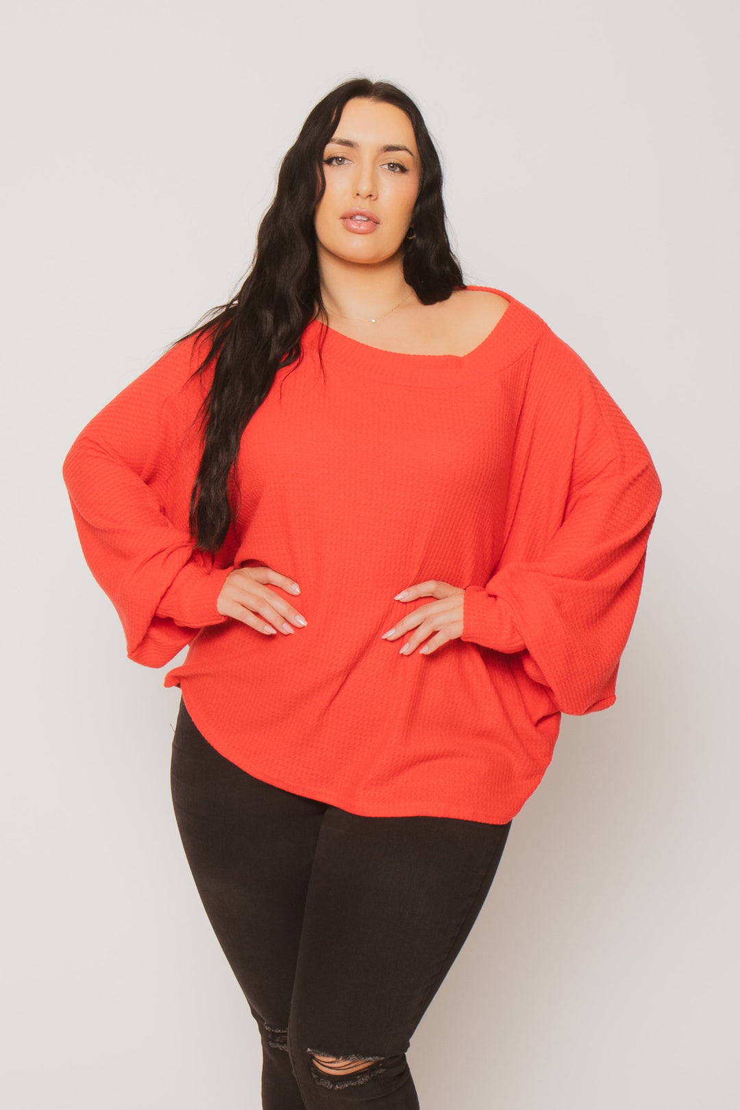 D ROCK Tops Plus Size Harper Off Shoulder Sweater - Red