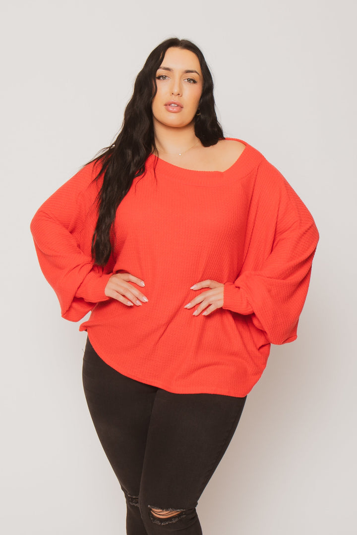 D ROCK Tops Plus Size Harper Off Shoulder Sweater - Red