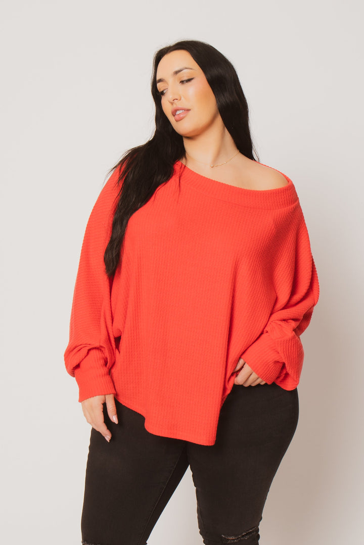 D ROCK Tops Plus Size Harper Off Shoulder Sweater - Red