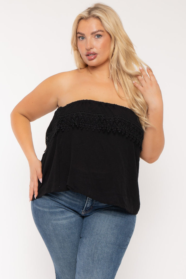 A.GAIN Tops Plus Size Henny Lace Top - Black