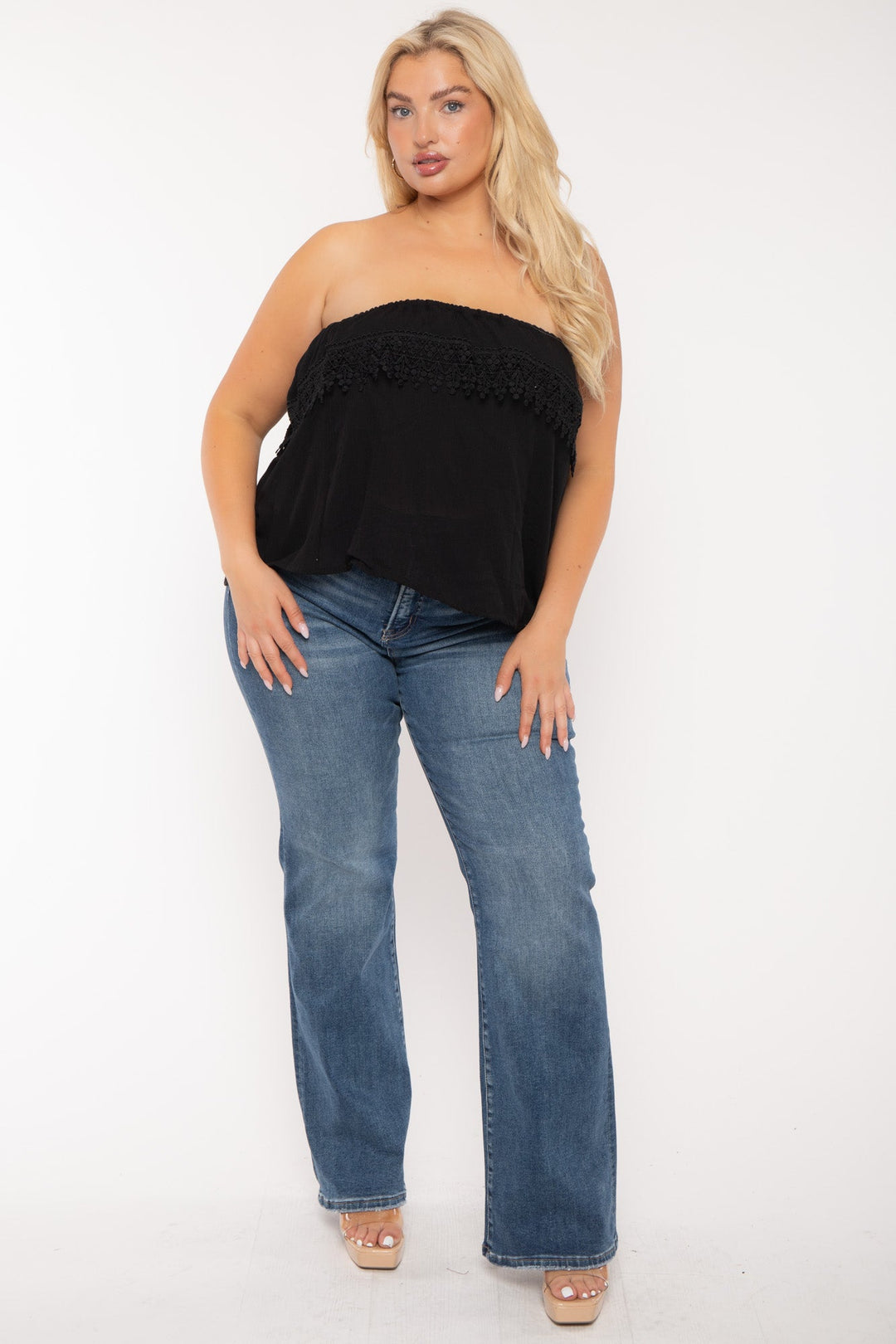 A.GAIN Tops Plus Size Henny Lace Top - Black