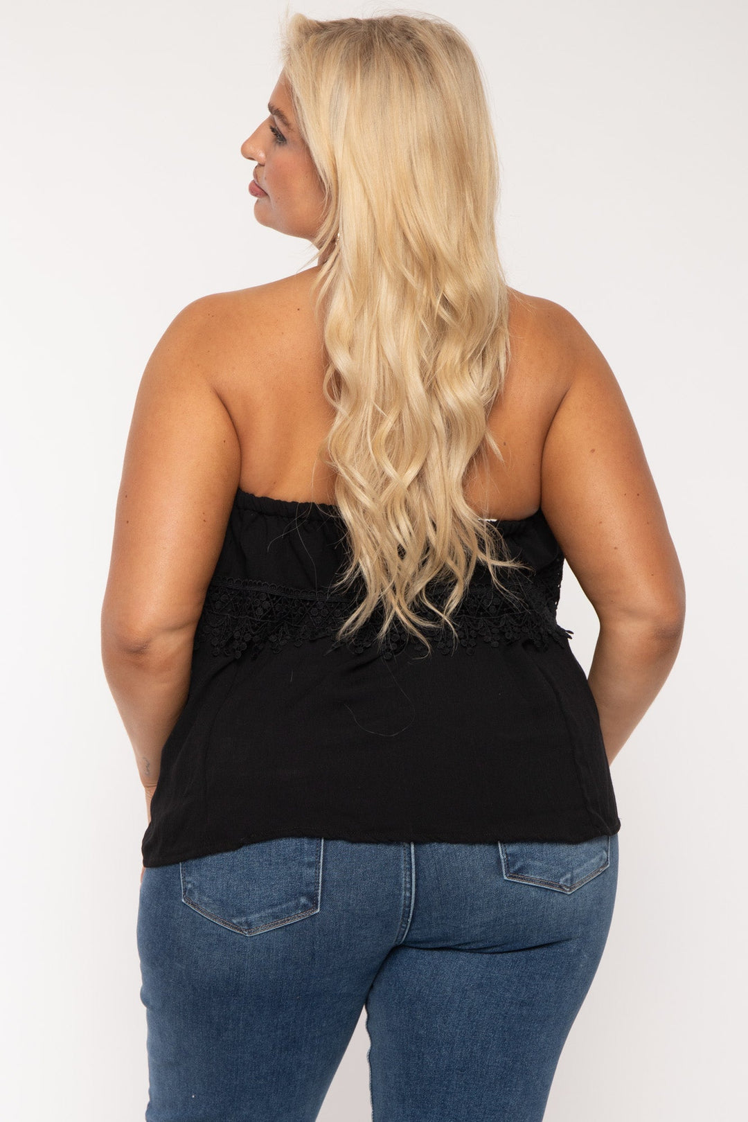 A.GAIN Tops Plus Size Henny Lace Top - Black