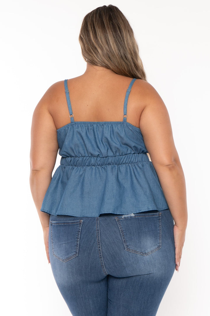 Curvy Sense Tops Plus Size Jaliza Rosset Flare  Top-Blue