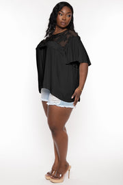 CULTURE CODE Tops Plus Size Judy Lace Embroidered  Top - Black