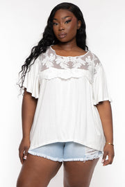 CULTURE CODE Tops 1X / Ivory Plus Size Judy Lace Embroidered  Top - Ivory