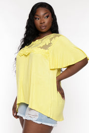 CULTURE CODE Tops Plus Size Judy Lace Embroidered  Top - Yellow