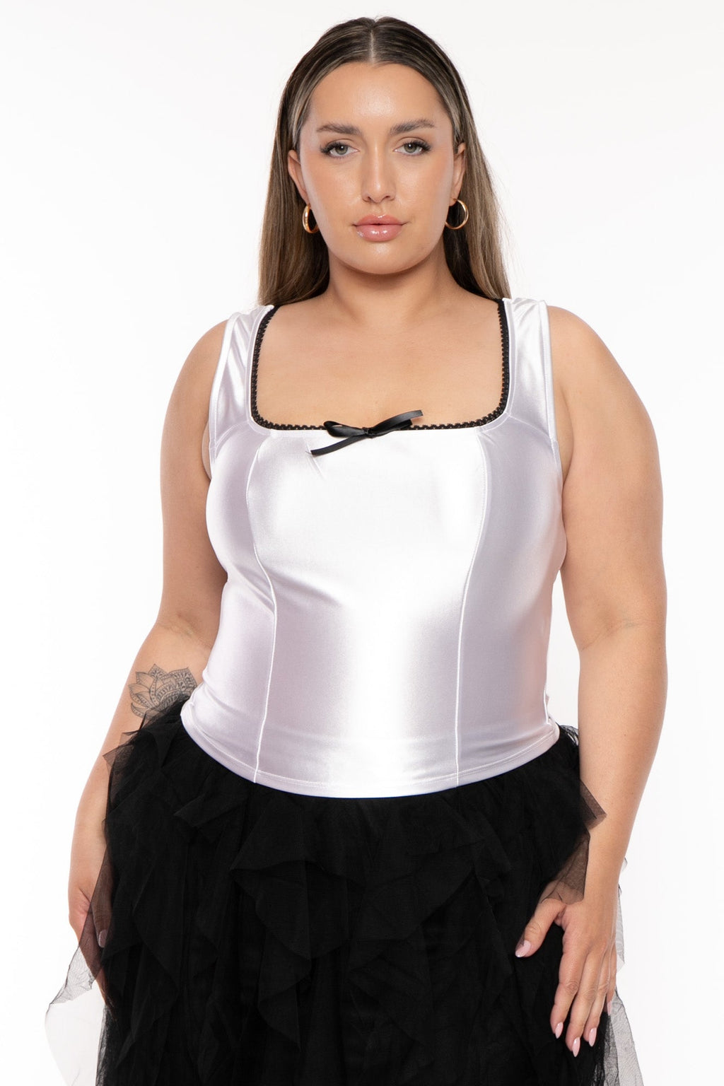 Plus Size Karee Satin Corset Top -White 2X / White at Curvy Sense, image size:1024x1536